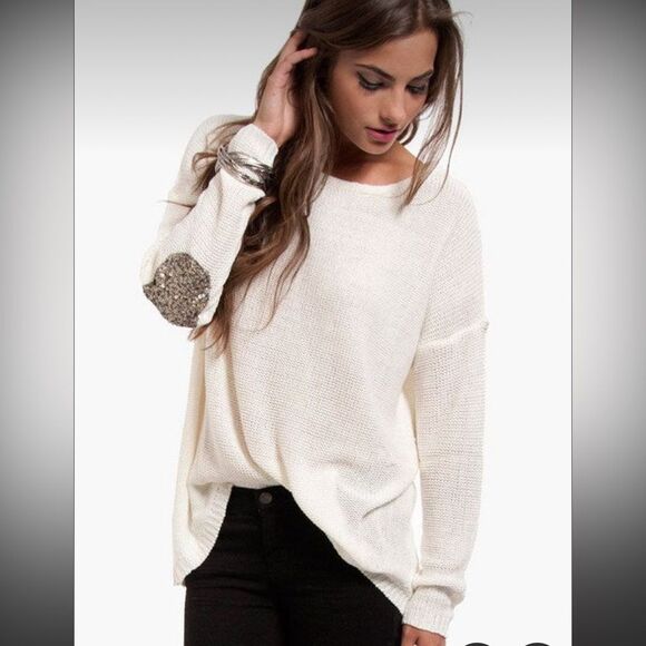 Tobi Cream Sweater with Elbow Detail - Picture 1 of 12